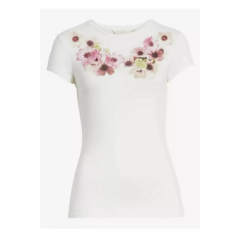 Ted Baker London Jesicah Neopolitan Floral Fitted Tee, Ivory White